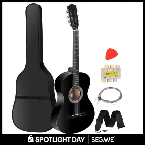 Segawe 38" Right-Hand Basswood Acoustic Guitar Full Set for Beginners - 38"(l)x14"(w)x3.25"(h), 4.7 lbs, Classical Strings, Low-Action, Portable, Quality Sound, Warm Tone, Complete Accessory Bundle (Case, Strap, Tuner, Picks) for Home Practice