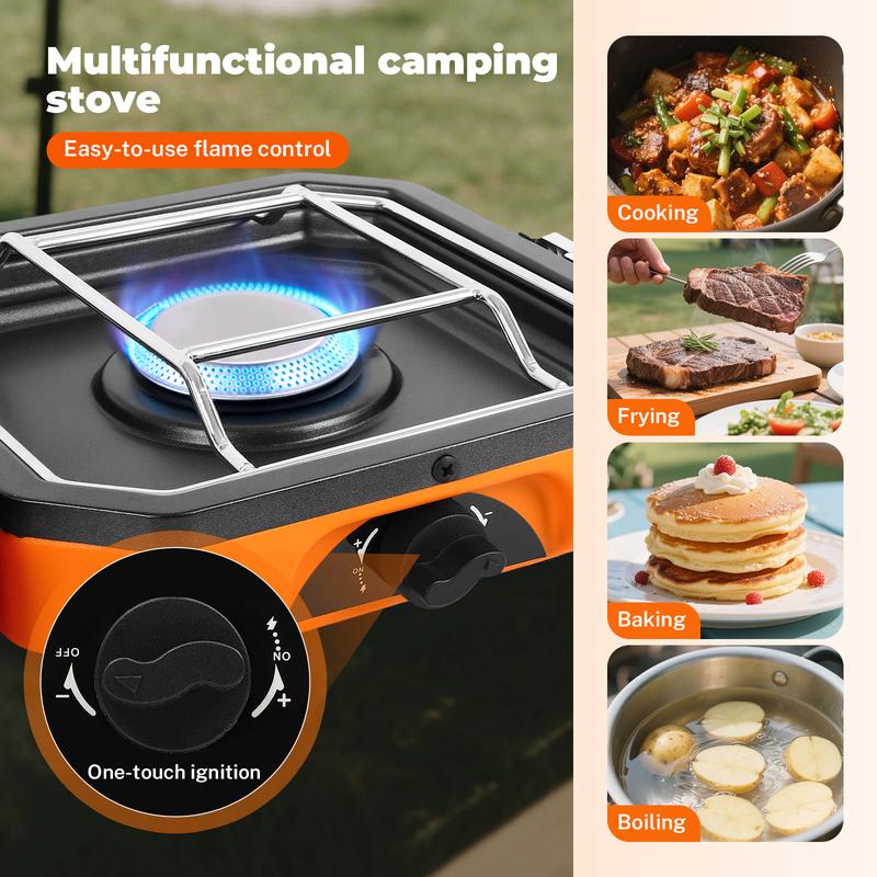 2 Burner Propane Camping Stove With Grill,Portable Foldable Camp Stove With 17000BTU, Two Piezo Ignition Adjustable Windproof Burners forCamping, Grilling, Tailgating, & More