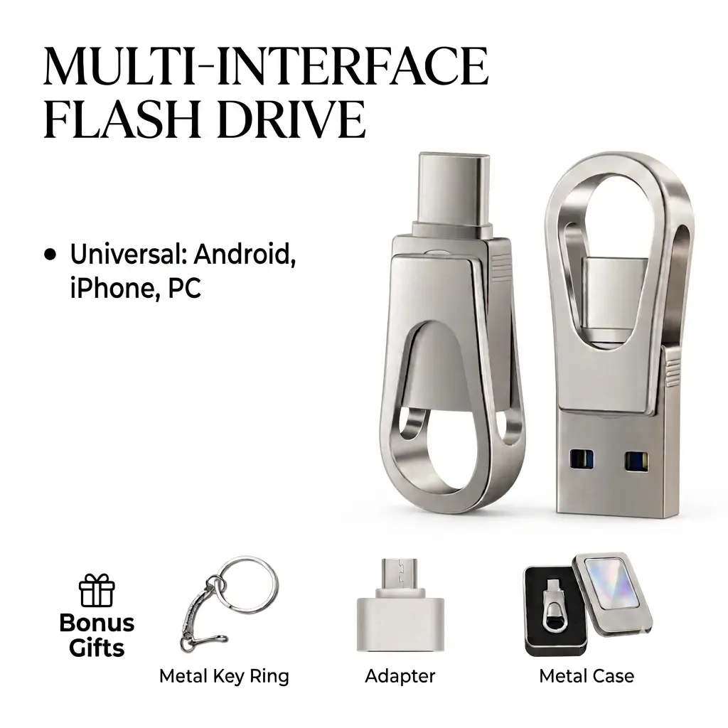 3-in-1 Type-C Flash Drive | High-Speed OTG Memory Stick for iPhone, Android & PC | Large Capacity Storage for Students & Tech