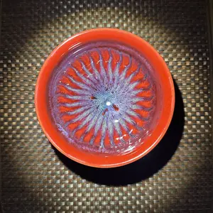 Jian-style Teacup with Red, Blue, and Purple Radiating Flame-like Patterns