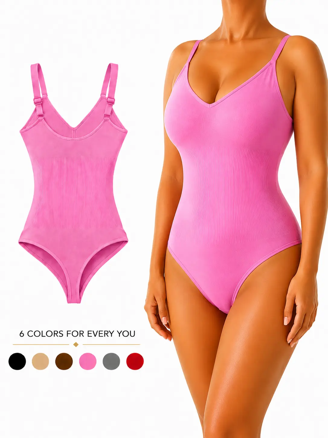 Women's Smooth Seamless Backless V-Neck Thong Shapewear Bodysuit - Tummy Slimmer, Body Contouring, Curve Control, 3/4 Coverage, Button Closure, Bikini-Friendly for Parties, Wedding Events