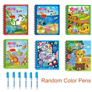 6 pack Magic Water Coloring Book with Pen, Foldable Create Fun And Creative Art with Random Color Pen, Reusable Magic Water Drawing Book Set, Educational Coloring Quiet Books Gift educational magic water