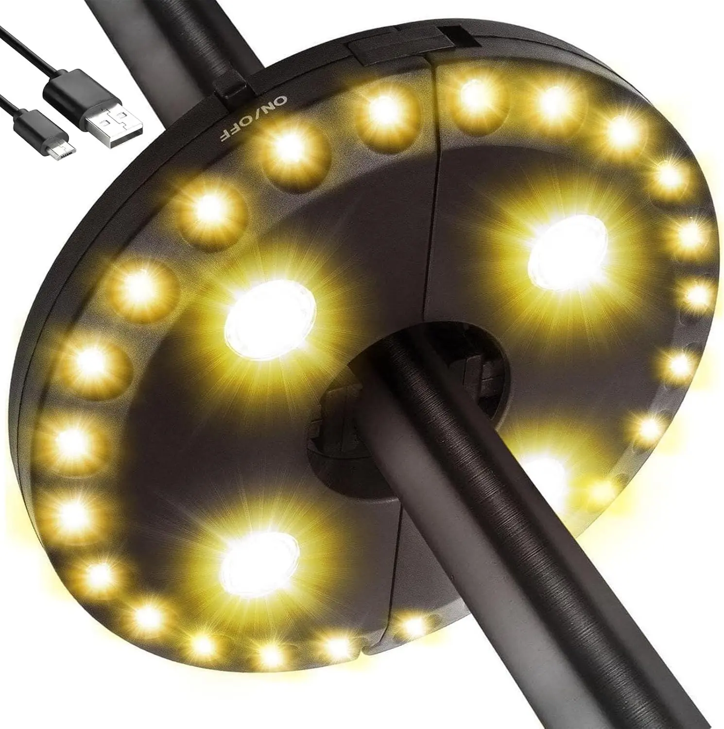 Patio Umbrella Light Rechargeable Umbrella Lights– 10-25 Hours Runtime,Umbrella Pole Light 3 Lighting Modes Cordless,Patio Pool Accessories and Backyard Decor (Warm Yellow)