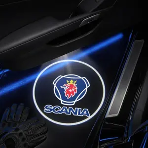 2 Pcs Scania Carbon Fiber Welcome Lamp Set, Car Door Projection Light, Laser Decorative Floor Lamp (batteries Not Included)