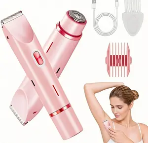 Electric Bikini Trimmer, 2-in-1 Body & Facial Hair Remover for Women, Type-C Fast Charging with Charging Dock, 120 Mins Working Time, 30 Days Long Lasting Use, Waterproof Cordless Electric Razor for Pubic Hair, Underarms, Face & Legs