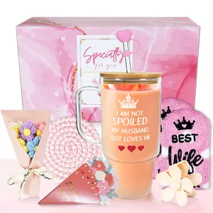 Gifts for Her-40oz Glass Tumbler with Handle Set Washable ,Reusable Tumbler for Travel,lynx gift set Anniversary Presents for Wife