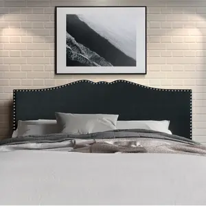 Isahbella Linen Nailhead Curvaceous Upholstered Adjustable Headboard - Hand-Applied Chrome Trim, 100% Polyester Fabric, Easy Assembly