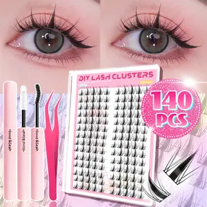 Artoon Angel False Eyelashes Large Capacity 140 Clusters DIY Dramatic Lashes Kit Japanese Korean Style, Includes Adhesive Tweezers Sealing Agent, Fine Stems with Lively Curl Length 8-16mm, Fluffy Cluster Lashes, Eyelash Extension Kit