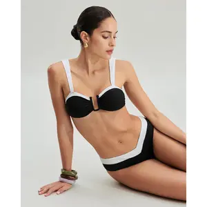 Black Contrast U Neck Triangle Bikini Set