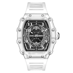 Luxury Durable Transparent Case Watch Chronograph Style Luminous Waterproof 3D Crown Sport Watch for Sports Enthusiasts