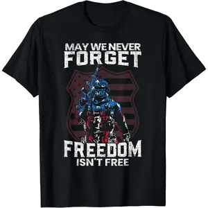 Funny Graphic Tee | Trendy Pumpkin Patch Outfit Graphic Tees Men’s ShirtsMay We Never Forget Freedom Isn't Free USA Flag Memorial Day T-Shirt