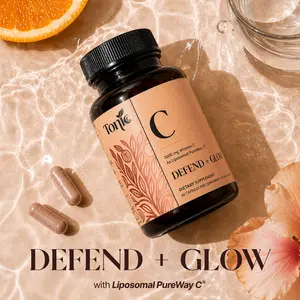 Defend + Glow Liposomal Vitamin C 1000 mg PureWay-C Supplement for Skin Health & Immunity - Clinically Studied, Superior Absorption, Vegan Capsules, 60 Capsules, 30-Day Supply, Natural & Edible