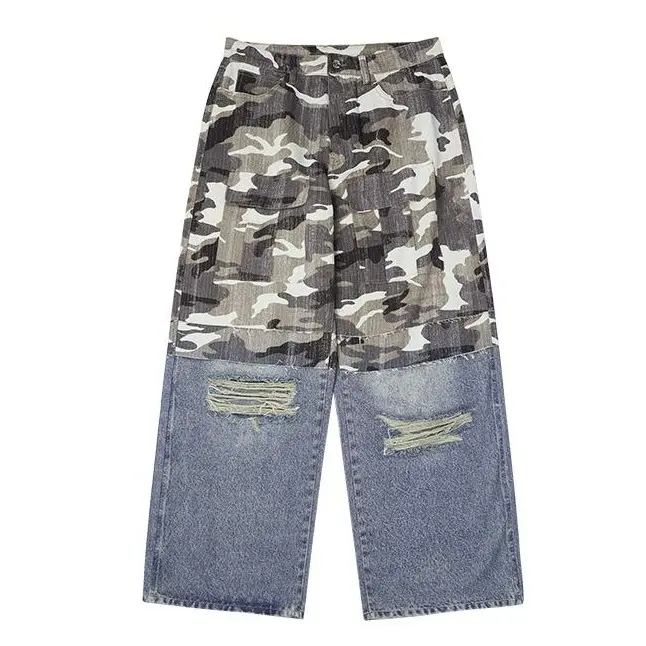 Inflation Men's 100% Cotton Baggy Digital Camouflage Trousers - Contemporary Aesthetic, Loose Draping, Height-Enhancing, All-Season Casual Streetwear