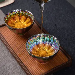 Handmade colorful kiln-turned-gold peacock teacup, master cup, tea cup, Kung Fu tea set, large ceramic personal single cup bird pattern masterpiece