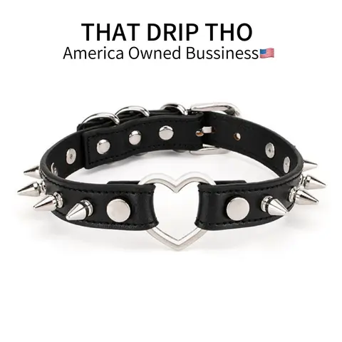 Spike Heart Choker for Women, Studded Rivet Necklace, Punk Gothic Collar, Adjustable Leather Necklace for Daily Wear, Night Club Fashion, Party Wear Choker, Stylish and Edgy Choker, Gothic Fashion Accessory, Alternative Style Choker, Punk Rock Jewelry