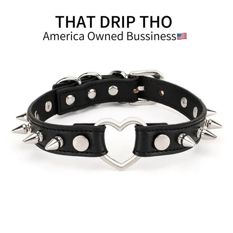 Spike Heart Choker for Women, Studded Rivet Necklace, Punk Gothic Collar, Adjustable Leather Necklace for Daily Wear, Night Club Fashion, Party Wear Choker, Stylish and Edgy Choker, Gothic Fashion Accessory, Alternative Style Choker, Punk Rock Jewelry