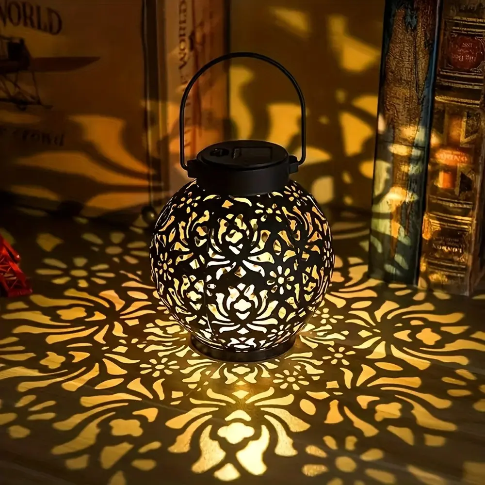 Solar Peony Metal Lantern - Decorative outdoor pendant light with intricate floral pattern, solar charged for garden, patio and tabletop decor, Solar Garden Lights, garden lighting, Outdoor Decor, Outdoor Decoration Light