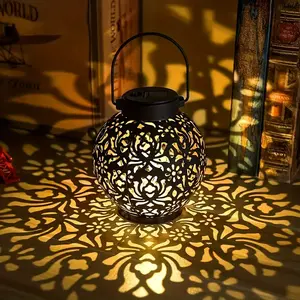 Solar Peony Metal Lantern - Decorative outdoor pendant light with intricate floral pattern, solar charged for garden, patio and tabletop decor, Solar Garden Lights, garden lighting, Elegant Outdoor Decor, Durable Metal Lanterns