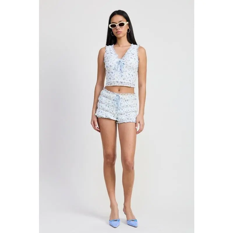 MINI RUCHED BLOOMER SHORTS WITH RUFFLE
