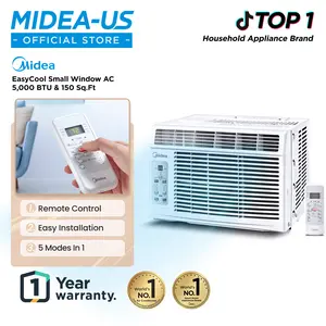 Midea 5,000 BTU Digital Window Air Conditioner, Cools up to 150 Sq. Ft. AC with Easy-to-Use Reusable Filter, Remote, Perfect AC for Bedroom, Living Room, Home Office, Electronic Control