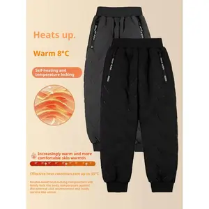 New2-Pack Girls' Comfortable Thickened Lined Winter Pants - Windproof, with Elastic Waistband, Zipper Pockets, Suitable for Skiing and Outdoor Activities, Black and Pink, Girls' Winter Clothing, Perfect for Outdoor