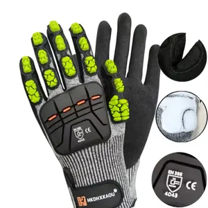 Cut Resistant Level 5 Gloves, TPR Anti-Impact Anti-Vibration, Oil-Proof Sandy Nitrile Palm, CE Certified, for Oilfield Mining Construction Mechanical Work Safety (Heavy Duty)