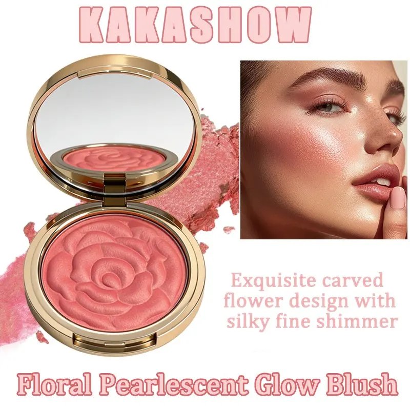 Premium Rose Embossed Highlighter Blush Glow Cosmetic Makeup: Fine pearlescent shimmer brightens skin tone, naturally sculpts the complexion, and provides natural, understated color payoff. A perfect Mother's Day or Valentine's Day gift.