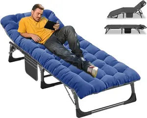 Lilypelle Heavy Duty Patio Chaise Lounge, 500LB Bearing 3IN1 Adjustable Lounge Chair 1200D Oxford Adults Sleeping Camp Chair, with Mattress