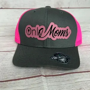 Only Moms Hat - Custom Trucker hat, laser engraved leather patch SnapBack gift for her