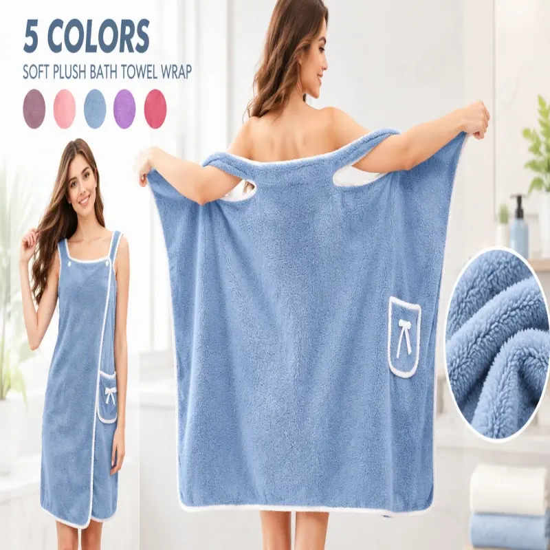 Women's Soft Terry Coral Fleece Sleeveless Off-Shoulder Wrap Maxi Dress Bathrobe - Casual Loose Full-Length Winter Spa Loungewear Nightgown (Sports Towel Accessory)