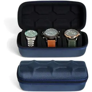 Hard watch box organizer for men or Women 3 watch travel case Portable Storage watch display holder for Wristwatches and  Watches up to 55mm (BLUE 3 SLOT)