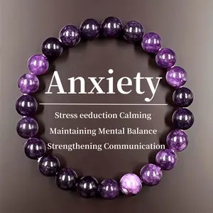 One Piece of Amethyst Anxiety Bracelet - A Handcrafted Pendant for Featuring The Engraving "Anxiety", an Ideal Gift for Both Men And Women, Suitable for Everyday Wear, And a Piece of Jewelry for Mental Balance