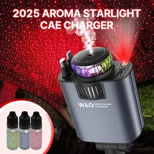 W&O 5-in-1 Smart Car Charger with Car Air Aromatherapy Diffuser-Free, Plant Extract Formula for Mothers and Youngsters, Vehicle & Travel, Features Intelligent Sensing & Atmosphere Lighting, Car Air Freshener Starlight Headliner Car Charger