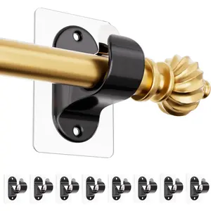 Curtain Rod Holder Brackets No Drilling, (8 Pack) No Screw Black Self Adhesive Curtain Hooks, Heavy Duty Multipurpose -Free Curtains Hangers for 0.5'' to 1.3'' Dia Poles