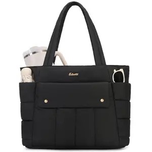 Eslcorri Puffer Tote Bag for Women Lightweight Work Puffy Shoulder Handbag with Zipper Quilted Carry On Bag for Travel Gym