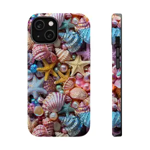 Seashell Pearl Phone Case Mag Safe Compatible Magnetic Tough Cases