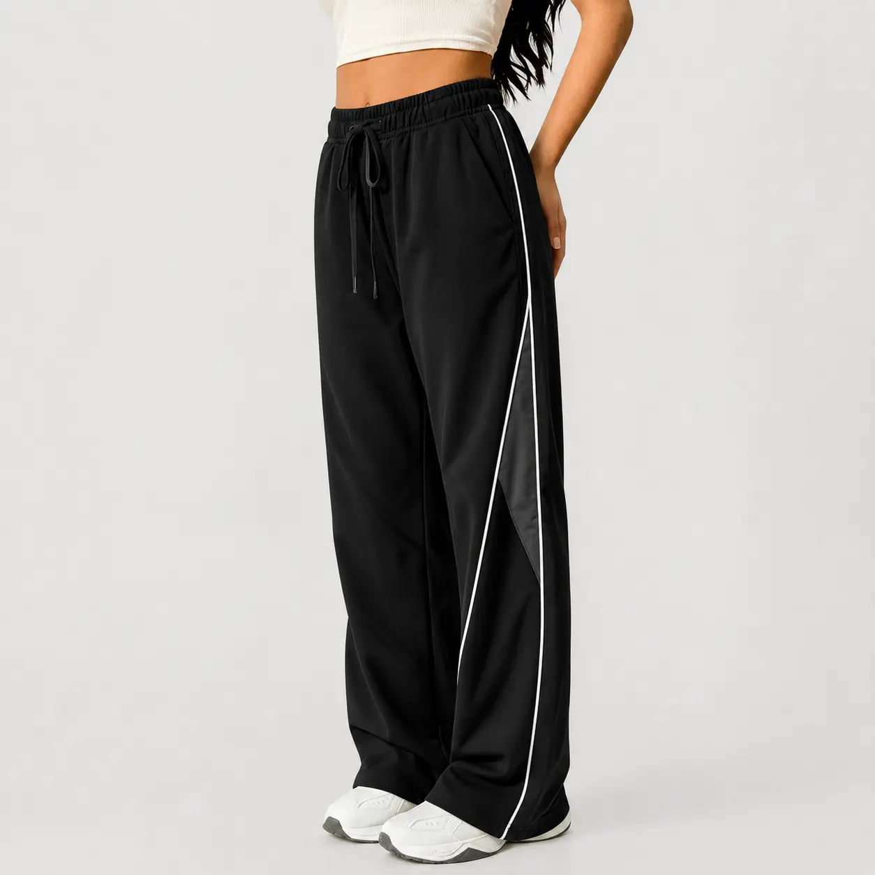 Women's Retro Striped Baggy Track Pants - Lightweight Polyester Performance Joggers, Clothes for Gym, Spring/Summer Athletic Bottoms with Comfortable Drawstring for Skating, Women's Clothes