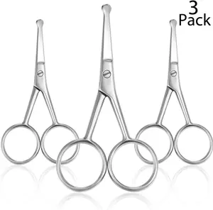 3 Pieces Nose Hair Scissors Rounded Tip Scissors Facial Hair Trimming Stainless Steel Blunt Tip Trimmer for Eyebrows, Nose, Moustache, Beard, Grooming (Silver)