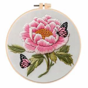 Beginner Embroidery Kit, Elegant Cross Stitch Set, Floral Hot Air Balloon Design, DIY Embroidery Supplies, Includes Printed Cotton Fabric