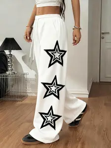 Tween Girls Casual Sweatpants Graphic Pants with Stars Print, Y2K Relaxed Fit Wide Leg Trousers, Warm for Autumn & Winter Fashion