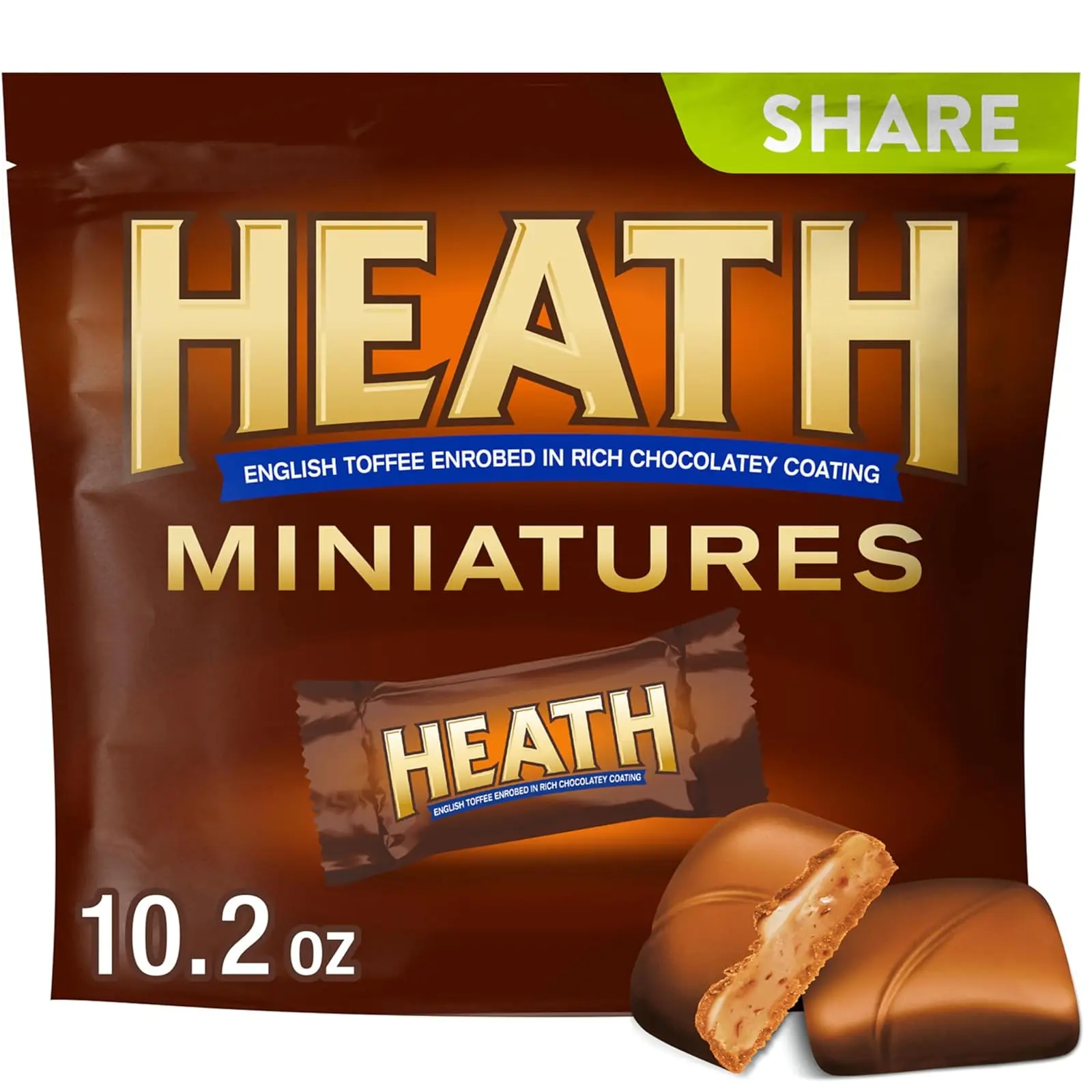 HEATH Miniatures Candy Chocolate - Chocolatey English Toffee Covered Treats, 10.2 oz Shareable Sweet Snack Pack