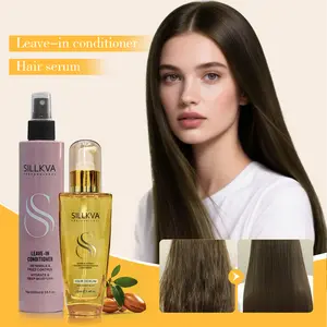SILLKVA Moroccan Argan Oil + Biotin & Hydrolyzed Keratin Leave-In Conditioner Duo Set: Deep for Damaged Hair, Tames Dryness & Frizz, Intense Nourishment, Protection + Heat Shield for Dual Defense
