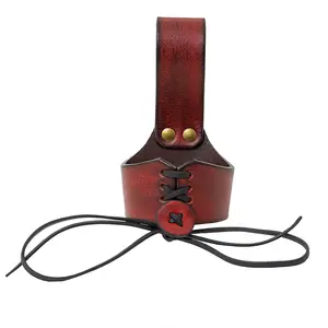 Maroon Leather Holder Replicas Handcrafted Drinking Horn Frog Holster Holder Accessory Drinkware