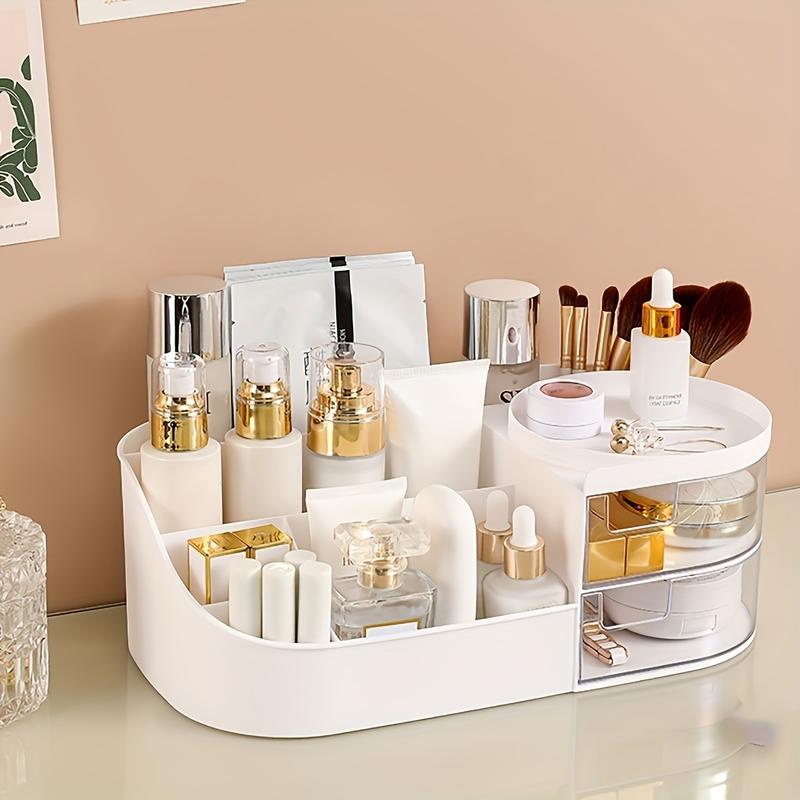 Large Capacity Makeup Organizer Box with Transparent Drawer, Plastic Cosmetic Storage Case, Multi-Functional Skincare & Lipstick Holder, Beauty Organizer