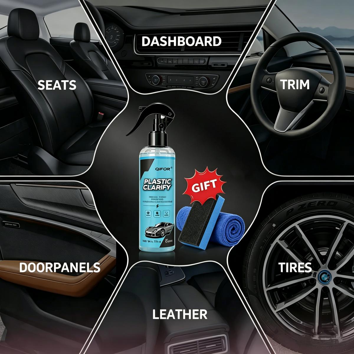 QIFOR Car Plastic Restorer, Quick Polish for Color Restoration & Protection on Car Panels, Tires & Dashboards, Easy to Use, Long-Lasting Protection, Car Detailing Products