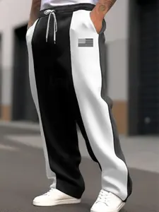 A pair of men's casual sports trousers with national flag prints, regular version with drawstring waist for comfortable sports trousers, autumn and winter daily casual sports trousers men's sports trousers.