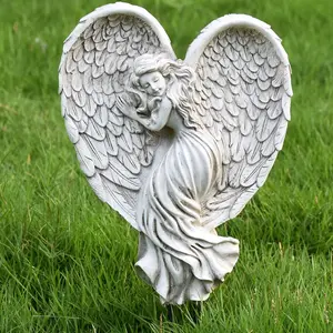 Sleeping Angel Garden Outdoor Statue Memorial Angel Figurine & Sculpture Memory Guardian Angel with Stake - 12 inch