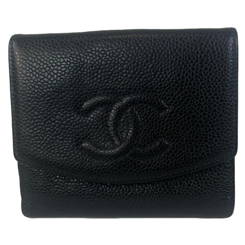 Pre-owned CHANEL Leather Small Leather Goods Bifold Wallet Black Caviar with Coco Brand 200 4