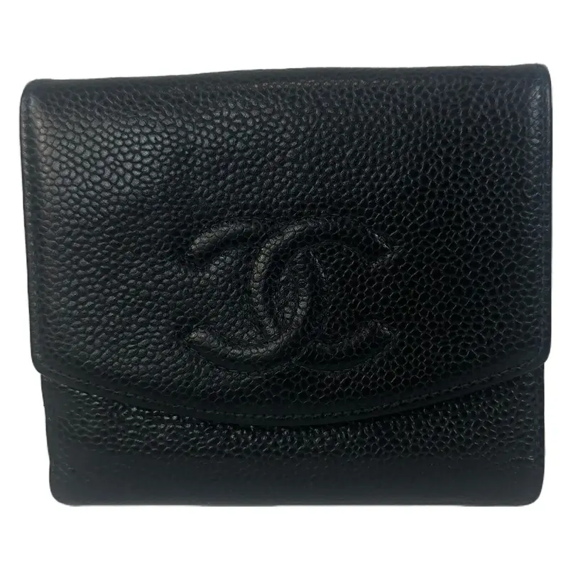 Pre-owned CHANEL Leather Small Leather Goods Bifold Wallet Black Caviar with Coco Brand 200 4