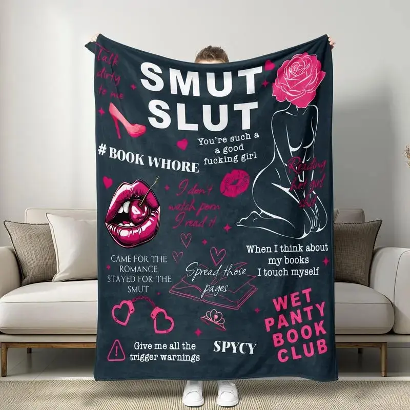 Sexual Literature Theme Flannel Weave Blanket, Bold Slogan Print, Soft Texture, Skin-Friendly Fabric for Book Lover Decor & Bedroom Use